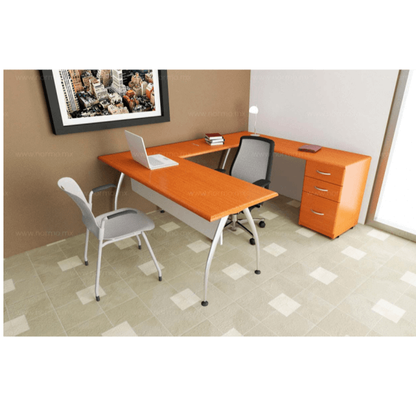Wooden L-Shaped Desk with 3 Drawers / Functional Desk Unit / Classic Drawer Desk